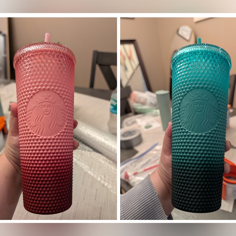 Starbucks | Pink & Green Gradient Studded Acrylic Tumbler Holiday 2022 Venti